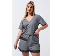 Yours Women's Pinstripe Lace Trim Shorts in Grey | Size: 14 Yours Grey 14
