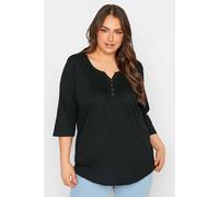 Yours Pintuck Henley Cotton Top In Black Black 20