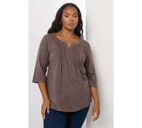 Yours Pintuck Henley Top In Brown Brown 30-32