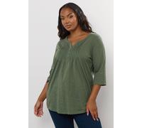Yours Curve Green Pintuck Henley Top - Women's - Plus Size Curve