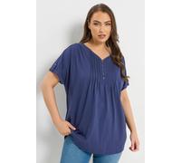Yours Women's Pintuck Short Sleeve Henley Top in Dark Blue | Size: 14 Yours Dark Blue 14