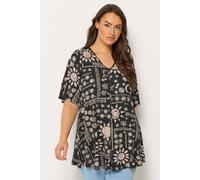 Yours Curve Mixed Summer Print Pleat Front Top - Women's - Plus Size Curve Black