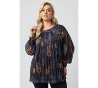 Yours Women's Pleated Floral Blouse in Black | Size: 24