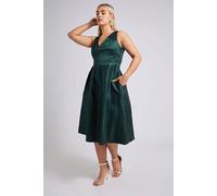 Yours Pleated V-Neck Midi Prom Dress In Emerald Emerald 18