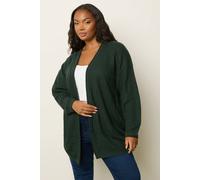 Yours Pointelle Chunky Knitted Cardigan In Dark Green Dark Green 22-24