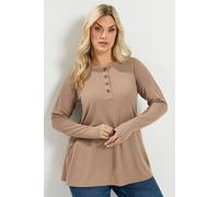 Yours Pointelle Henley Top In Tan Tan