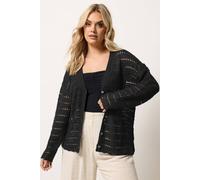 Yours Pointelle Knit Cardigan In Black Black