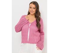 Yours Pointelle Knitted Cardigan In Pink Pink 26-28