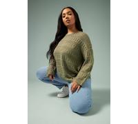 Yours Curve Khaki Pointelle Knitted Jumper - Women's - Plus Size Curve