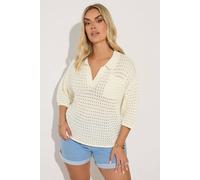 Yours Curve White Crochet Collared Knitted Jumper - Women's - Plus Size Curve