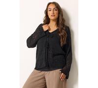 Yours Pointelle Knitted Tie Cardigan In Black Black