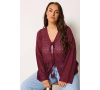 Yours Women's Pointelle Knitted Tie Cardigan in Burgundy | Size: 18-20 Yours Burgundy 18-20
