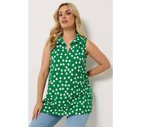 Yours Curve Green Polka Dot Collared Vest Top - Women's - Plus Size Curve