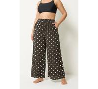 Yours Curve Brown Polka Dot Crinkle Beachwear Wide Leg Trousers - Women's - Plus Size Curve