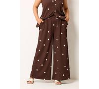 Yours Curve Brown Polka Dot Crinkle Trousers - Women's - Plus Size Curve