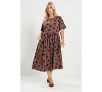 Yours Curve Mocha Polka Dot Dress - Women's - Plus Size Curve Brown