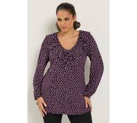 Yours Women's Polka Dot Frill Blouse in Purple | Size: 26/28