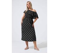 Yours Women's Polka Dot Frill Midi Dress in Black | Size: 20