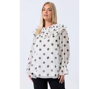 Yours Women's Polka Dot Frill Neck Blouse in White | Size: 18 Yours White 18
