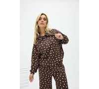 Yours Women's Polka Dot Half Zip Hoodie in Chocolate | Size: 20