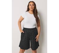 Yours Polka Dot Jersey Crinkle Shorts In Black Black 14