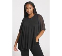 Yours Curve Polka Dot Mesh Sleeve Top - Women's - Plus Size Curve Black
