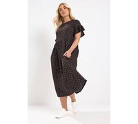 Yours Curve Brown Polka Dot Frill Sleeve Midi Dress - Women's - Plus Size Curve