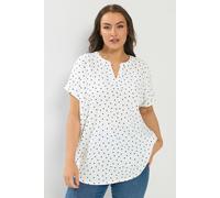 Yours Polka Dot Notch Neck Top In White White 22-24