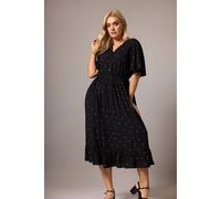Yours Polka Dot Placket Dress In Black Black 16