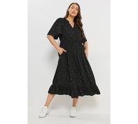 Yours Curve Polka Dot Placket Dress - Women's - Plus Size Curve Black