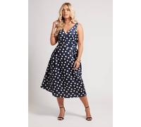 Polka Dot Pleated Midi Dress Yours Dark Navy 18