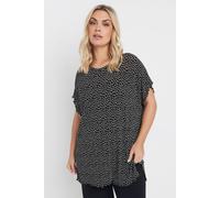 Yours Polka Dot Print Plisse T-Shirt In Black Black 18