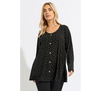 Yours Polka Dot Ribbed Swing Top In Black Black 38-40