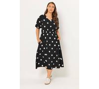 Yours Curve Polka Dot Smock Dress - Women's - Plus Size Curve Black