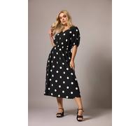Yours Curve Polka Dot Smock Dress - Women's - Plus Size Curve Black