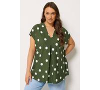 Yours Women's Polka Dot T-Shirt in Olive | Size: 20