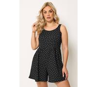 Yours Polka Dot Textured Playsuit In Black Black