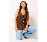 Yours Polka Dot Textured Waistcoat In Chocolate Chocolate 34-36