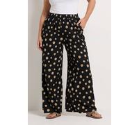 Yours Polka Dot Textured Wide Leg Trousers In Black Black 26-28