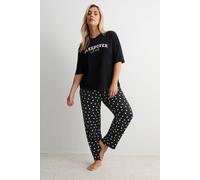 Yours Polka Dot Wide Leg Pyjama Bottoms In Black Black