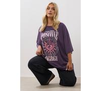 Yours Curve Acid Wash 'Positive Energy' Oversized T-Shirt - Women's - Plus Size Curve Purple