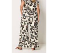 Yours Women's Printed Crinkle Wide Leg Trousers in Off White | Size: 26/28R