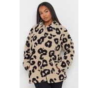 Yours Curve Leopard Print Teddy Fleece Jacket - Women's - Plus Size Curve
