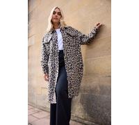 Yours Curve Brown Leopard Print Longline Shacket - Women's - Plus Size Curve