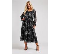 Yours Printed Metallic Midaxi Dress In Black Black 30-32