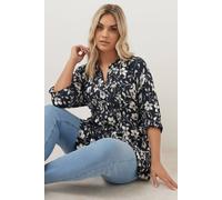 Yours Printed Pintuck Blouse In Dark Blue Dark Blue 38-40