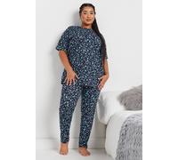 Yours Printed Pyjama Set In Dark Navy Dark Navy 30-32