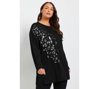 Yours Curve Sequin Leopard Print Long Sleeve Top - Women's - Plus Size Curve