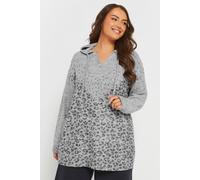 Yours Printed Stud Hoodie In Grey Grey 26-28