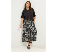Yours Printed Textured Culottes In Black Black